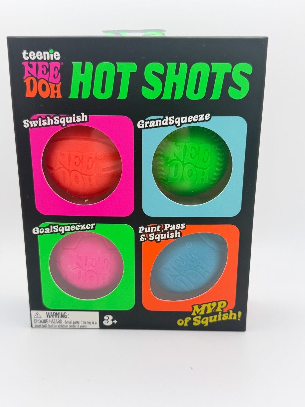Needoh Teenie Hot Shots 4-Pack Nee Doh Set of 4 - Swish Grand Goal Punt BALLS!